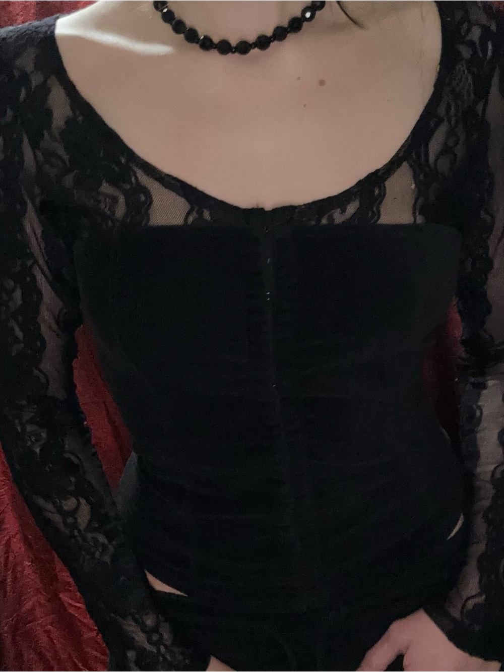 Moda International Black Lace Corset-Style Long Sleeve Top - Picture 2 of 7